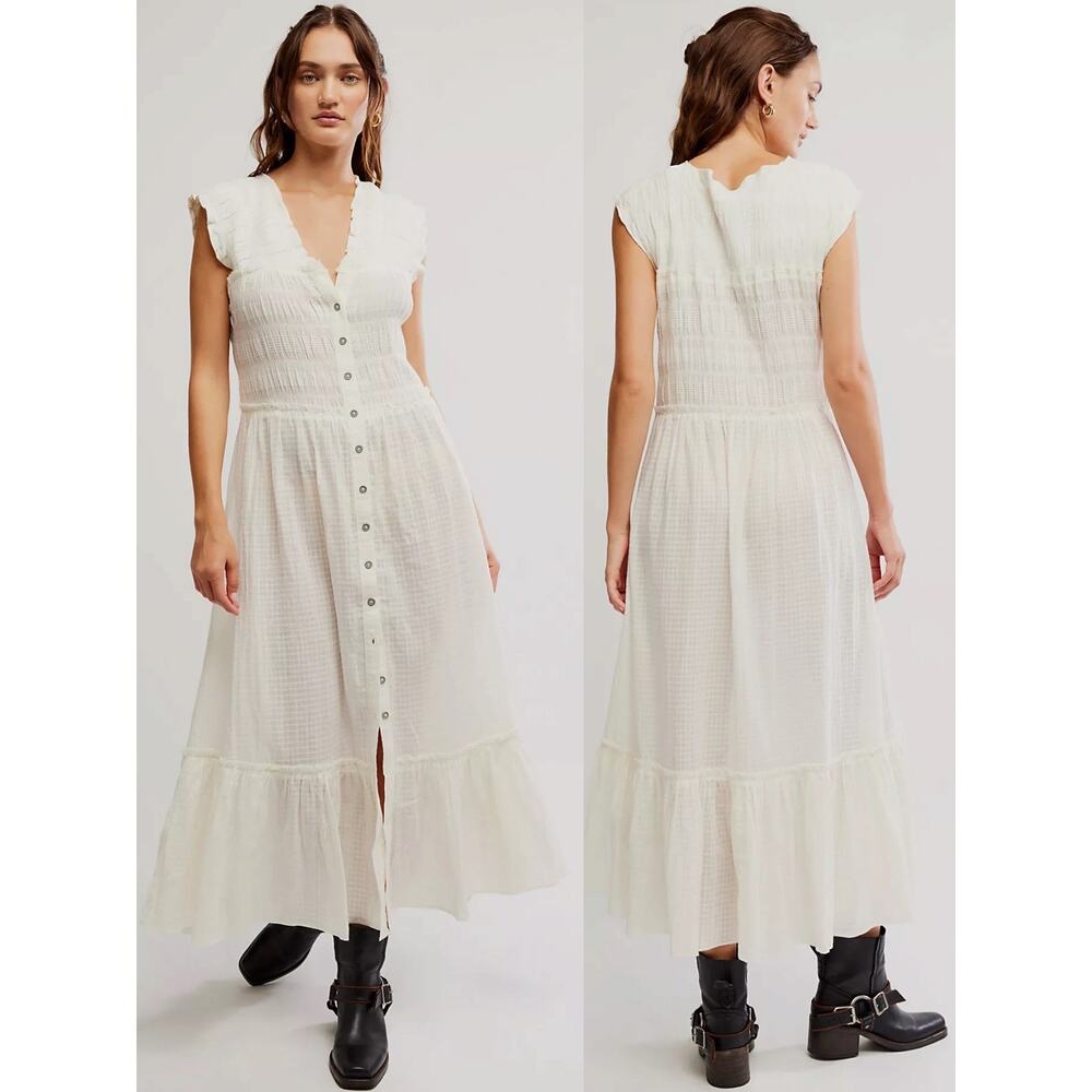 Free People Ethereal Cottage Desert Dazed Midi Dress Maxi Top Ivory Medium Boho - Picture 15 of 15